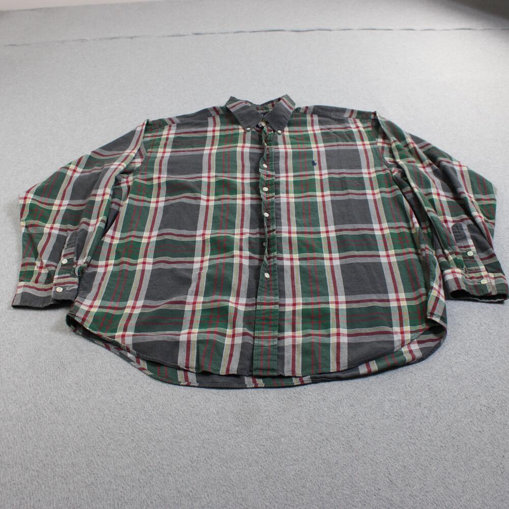 Ralph Lauren Blaire Shirt Mens XL Green Gray Plaid Flannel Shacket Button READ